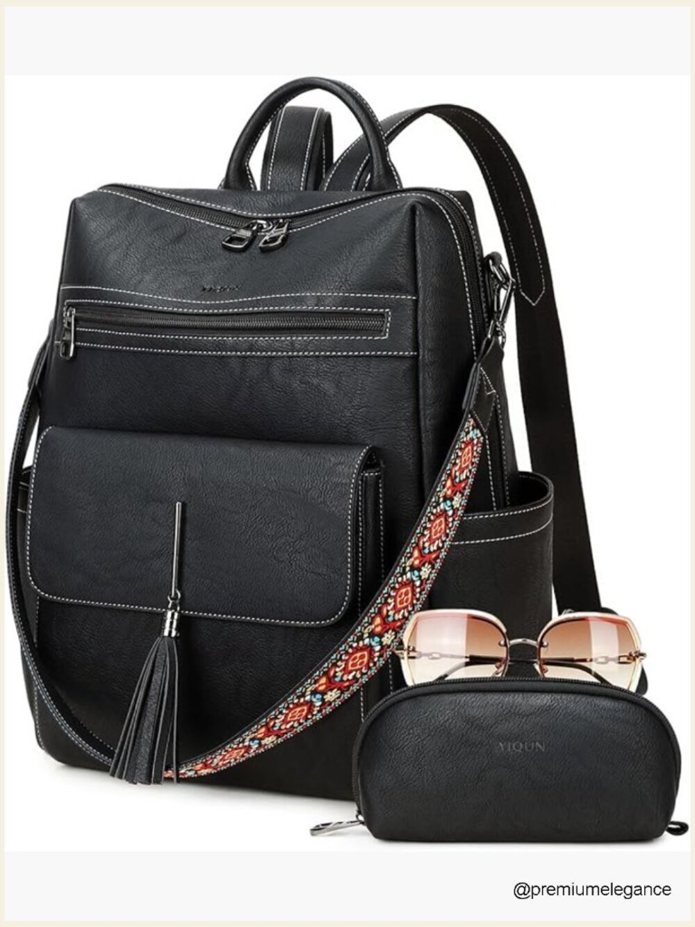 Faux Leather Tassel Backpack Purse for Women Large Capacity Laptop Daypack